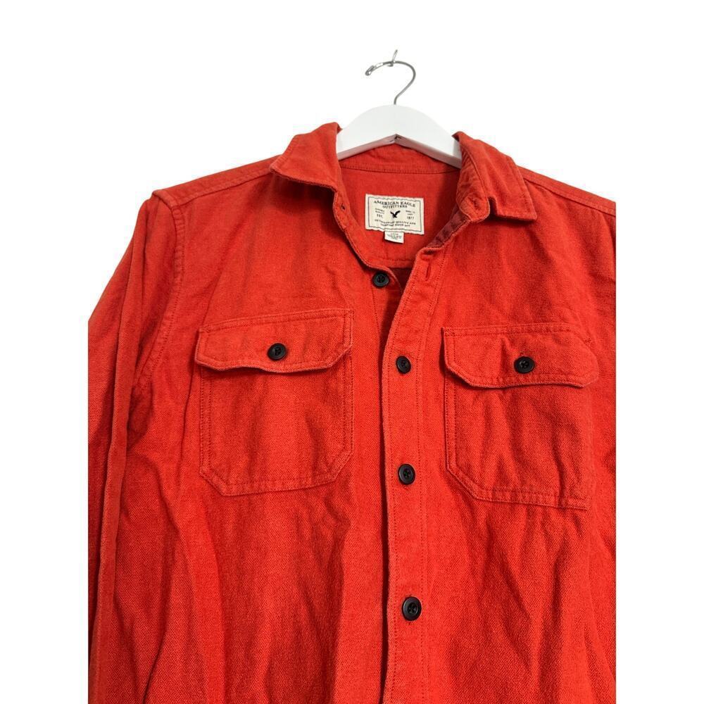 American Eagle Men Small Orange Winter Button Down Long Sleeve Flannel Shirt Top - Picture 2 of 9